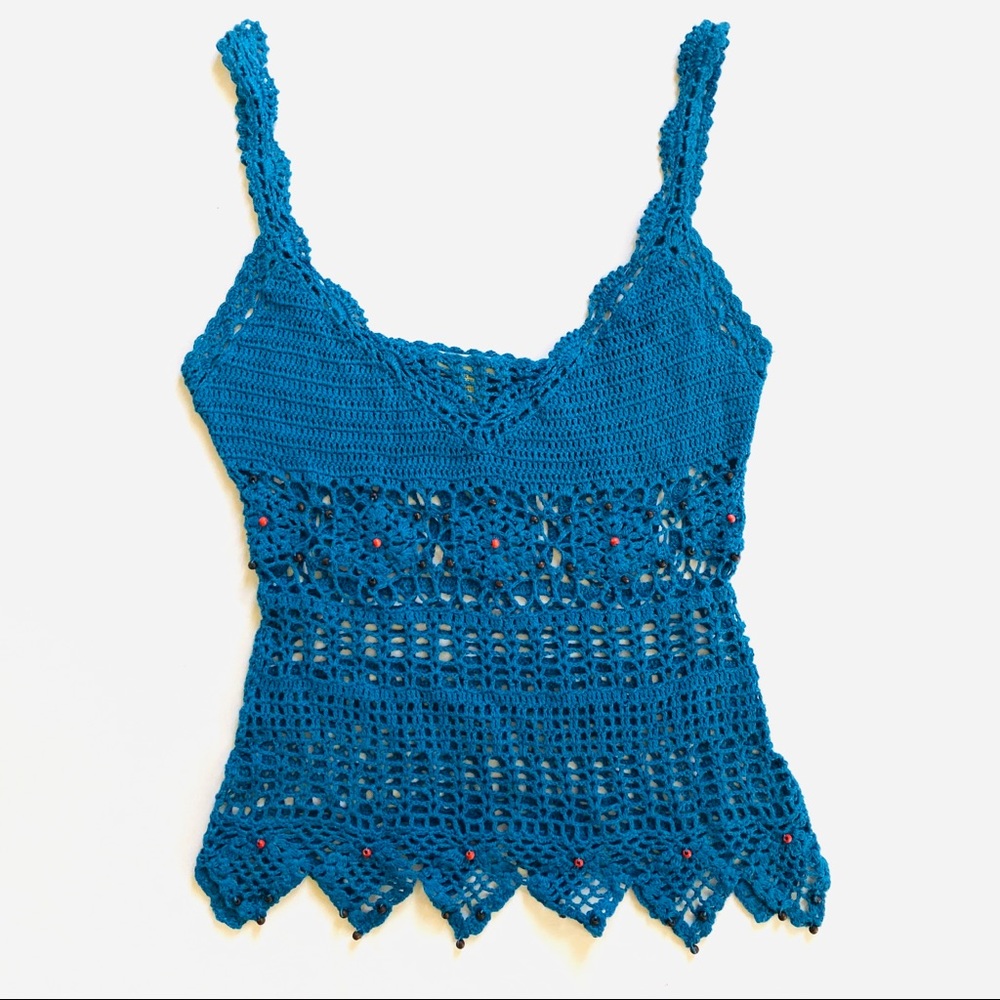 Y2K blue beaded blouse